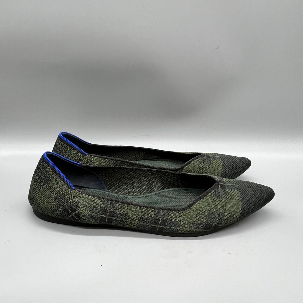 Rothy's Shoes Womens 11.5 Green Knit Plaid The Point Retired Ballet Flats